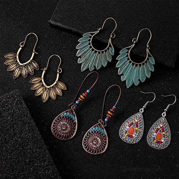 8 Pairs Christmas Boho Jewelry Earrings Set Retro Statement Leaf Water Drop Dangle Earrings for Women Girls