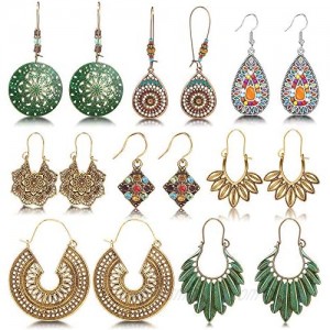 8 Pairs Christmas Boho Jewelry Earrings Set Retro Statement Leaf Water Drop Dangle Earrings for Women Girls