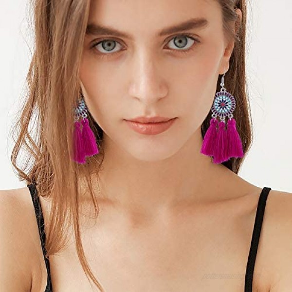AROIC 26-32 Pairs Tassel Earrings with Colorful Tassel Long Layered Dangle Hoop Tiered Thread Earrings Set for Women Girls Jewelry Fashion and Valentine Birthd