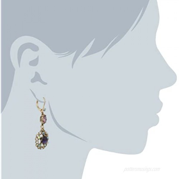 Betsey Johnson Carved Flower Medallion & Crystal Gem Drop Earrings