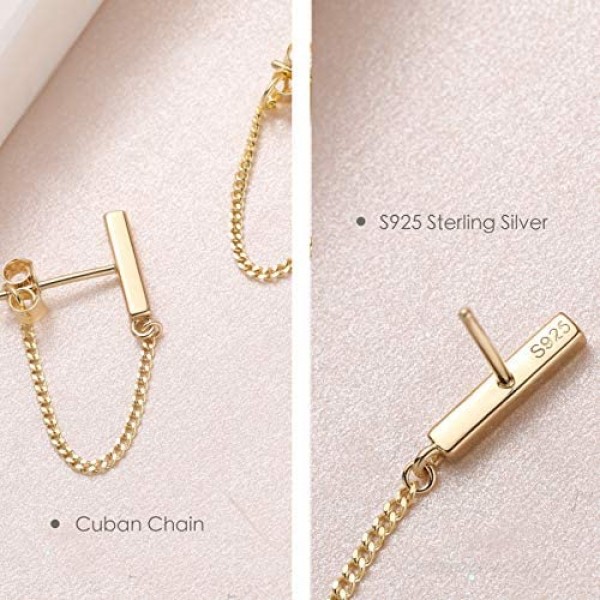 Chain Earrings for Women Sterling Silver Gold Earrings Hypoallergenic Dangle Chain Stud Earrings Gold Stud Earrings for Women