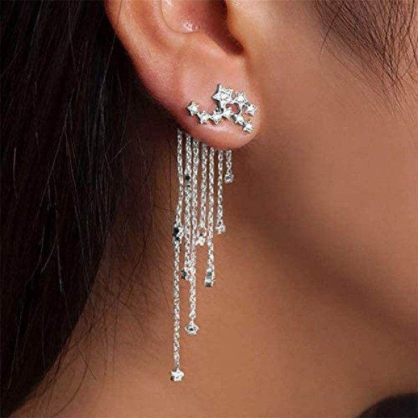 Denifery Shining Stars Tassel Earrings Hanging Exquisite Earrings for Women and Girls