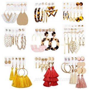 Earrings Set for Women Girls  Funtopia 61 Pairs Fashion Tassel Earrings Acrylic Hoop Stud Drop Dangle Earrings for Birthday Party Gift  Assorted Styles and Colors