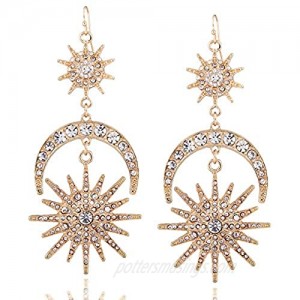 Exaggerated Luxury Sun Moon Stars Drop Earrings Rhinestone Punk Earrings for Women Jewelry Golden Boho Vintage Earrings