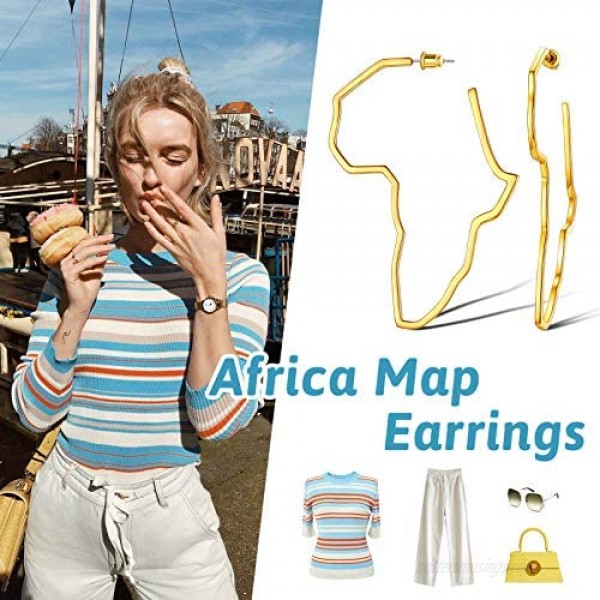 FaithHeart African Map Drop Earrings Stainless Steel Statement Africa Jewelry Ear Charms for Women Teen Girls