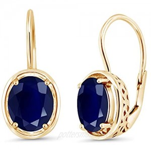 Gem Stone King 5.00 Ct Oval Blue Sapphire 18K Yellow Gold Plated Silver Dangle Earrings