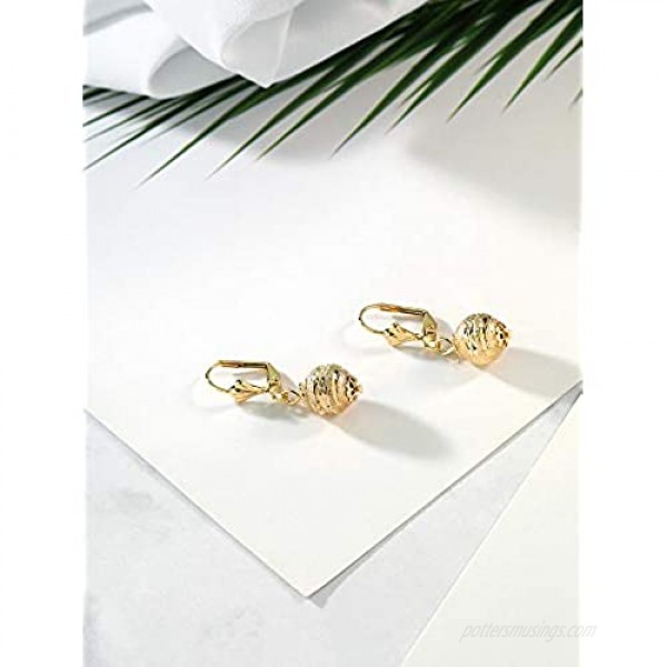 Gem Stone King Stunning 1-1/4 Inch Dangle Spheres Gold Plated Brass Lever-Back Women's Earrings