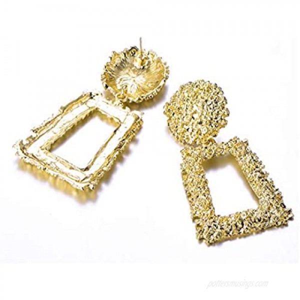 Gold Rectangle Geometric Dangle Earrings Fashion Statement Drop Earrings for Women KELMALL COLLECTION