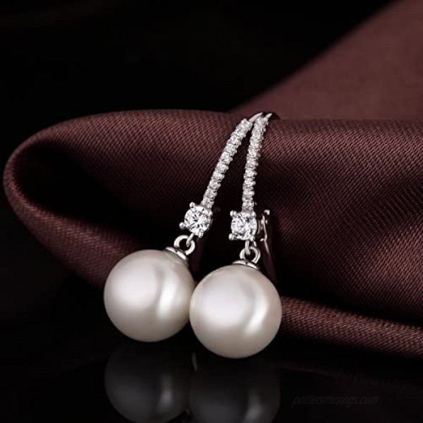 Han han Pearl Dangle Earrings with Leverback Design 925 Sterling Silver Pearl Drop Earrings for Women CZ Diamond Pearl Earrings Black and White Pearl Jewelry Gift for Women Ladies