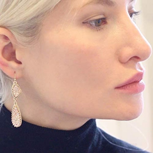 Humble Chic Simulated Druzy Drop Dangles - Boho Glitter Long Double Teardrop Dangly Earrings for Women - Bohemian Created Geode Stone Sparkly Pendants