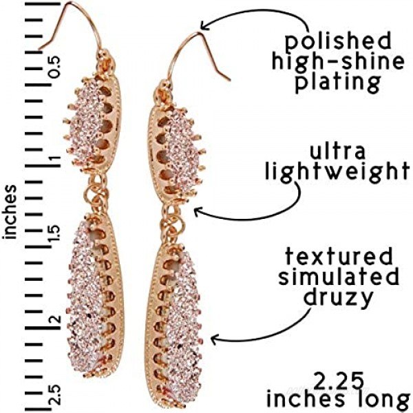 Humble Chic Simulated Druzy Drop Dangles - Boho Glitter Long Double Teardrop Dangly Earrings for Women - Bohemian Created Geode Stone Sparkly Pendants