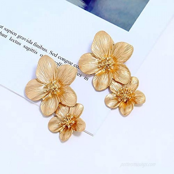 Large Flower Earrings for Women - Metal Flower Earrings Chic Flower Statement Earrings Great for Party Wedding Shopping Dating