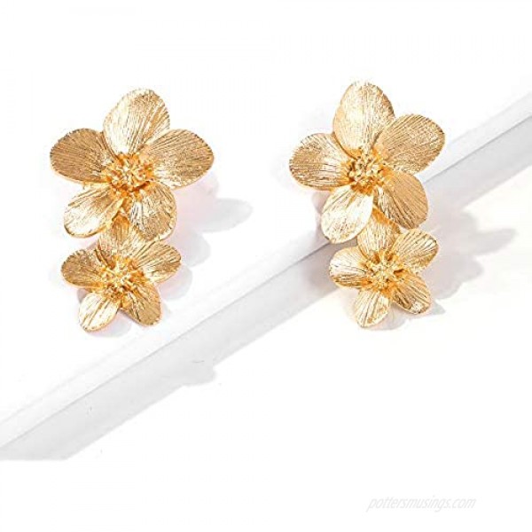 Large Flower Earrings for Women - Metal Flower Earrings Chic Flower Statement Earrings Great for Party Wedding Shopping Dating