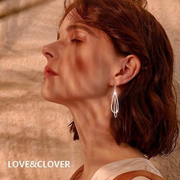 LOVE&CLOVER Earrings for women dangling Crystal Drop Dangle Earrings Elliptical Ring Teardrop Women Girls Wedding Gift Rose Gold