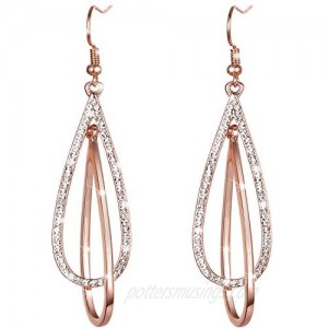 LOVE&CLOVER Earrings for women dangling Crystal Drop Dangle Earrings Elliptical Ring Teardrop Women Girls Wedding Gift Rose Gold