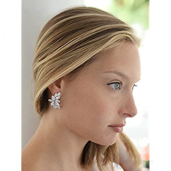Mariell Cubic Zirconia Cluster Bridal & Wedding Earrings Earring for Bride Silver CZ Earring for Women