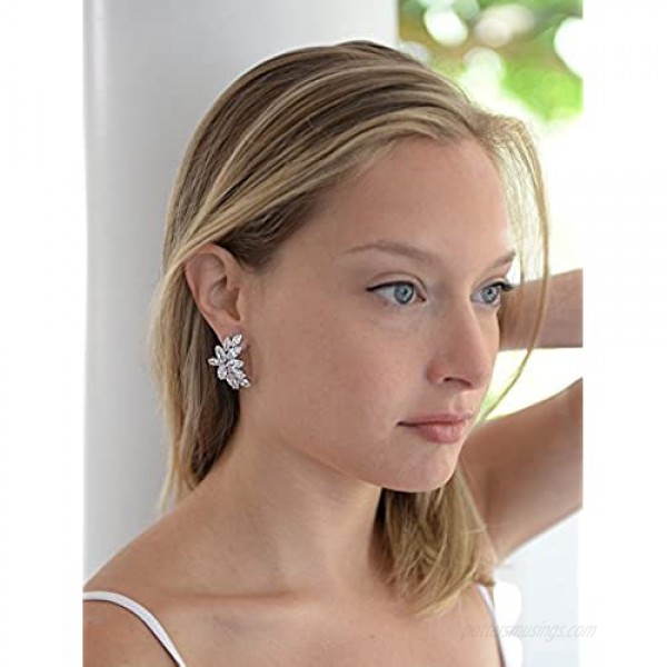 Mariell Cubic Zirconia Cluster Bridal & Wedding Earrings Earring for Bride Silver CZ Earring for Women