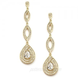Mariell Dramatic Micro-Pave CZ Dangle Bridal Wedding Earrings with Genuine 14K Gold Plating