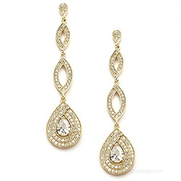 Mariell Dramatic Micro-Pave CZ Dangle Bridal Wedding Earrings with Genuine 14K Gold Plating