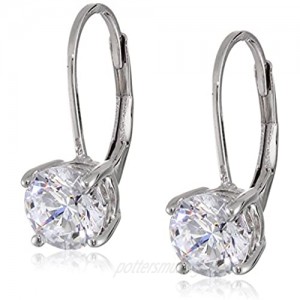 Platinum-Plated Sterling Silver Swarovski Zirconia Leverback Earrings