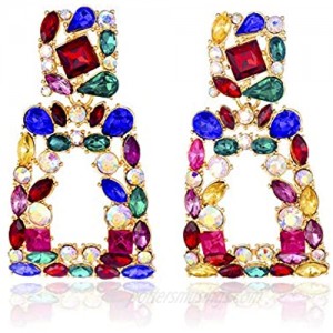 Rhinestone Rectangle Dangle Earrings for Women Sparkly Crystal Geometric Drop Statement Earrings KELMALL COLLECTION