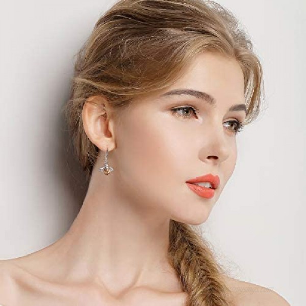 SLUYNZ 925 Sterling Silver Queen Bee Dangle Earrings for Women Teen Girls Cute Crystal Bee Earrings