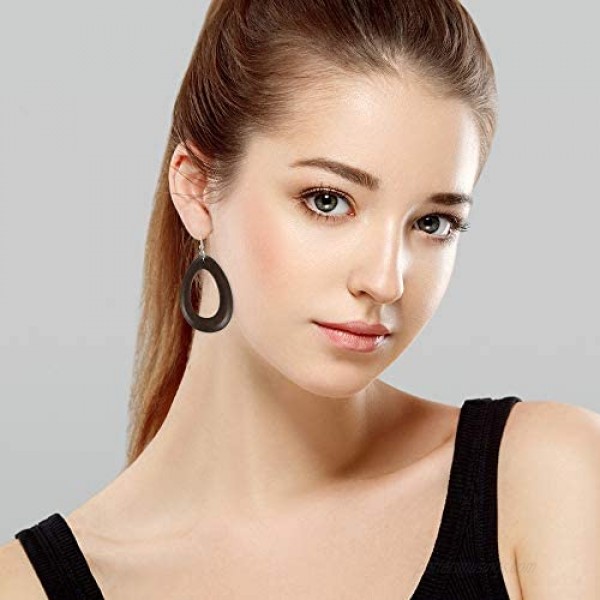 Sntieecr 8 Pairs Wood Earrings Natural Wooden Teardrop Earrings Lightweight Dangle Earrings Geometric Wood Drop Earrings for Women
