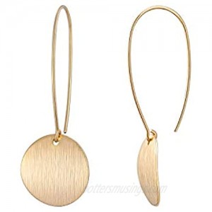 Statement Long Gold Circle Simicircle Ball Dangling Earrings for Women Lightweight Circle Disc Coin Geometric Flat Brushed 18k Gold Plated Dangle Drop Hanging Hoop Earrings for women Gift for Her…