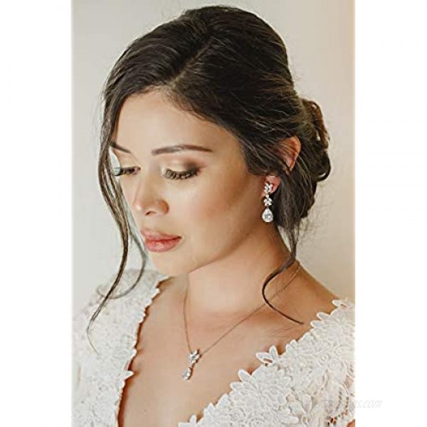 SWEETV Marquise Wedding Earrings for Brides Bridesmaids Teardrop Crystal Cubic Zirconia Bridal Drop Earrings for Women Prom
