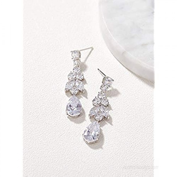 SWEETV Teardrop Wedding Bridal Earrings for Brides Bridesmaids Crystal Cubic Zirconia Dangle Drop Earrings for Women Prom Gifts