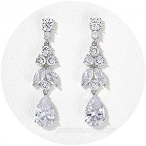 SWEETV Teardrop Wedding Bridal Earrings for Brides Bridesmaids Crystal Cubic Zirconia Dangle Drop Earrings for Women Prom Gifts