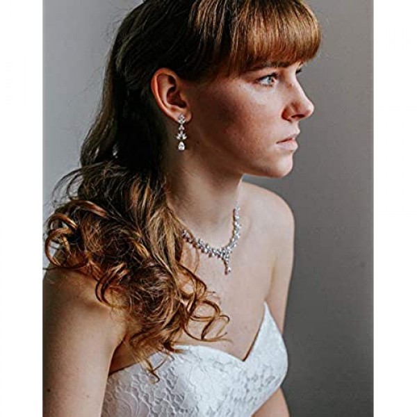 SWEETV Teardrop Wedding Earrings for Brides Birdesmaid Crystal Cubic Zirconia Bridal Drop Earrings for Women Prom