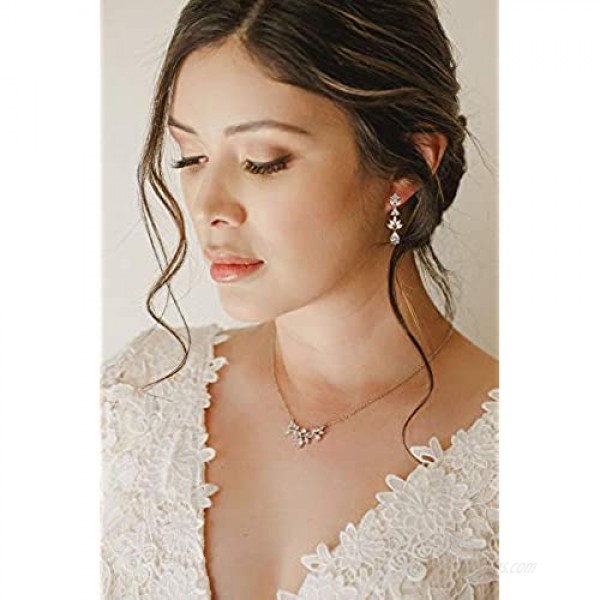 SWEETV Teardrop Wedding Earrings for Brides Birdesmaid Crystal Cubic Zirconia Bridal Drop Earrings for Women Prom