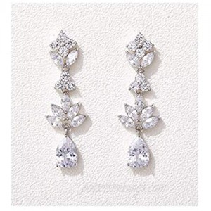 SWEETV Teardrop Wedding Earrings for Brides Birdesmaid  Crystal Cubic Zirconia Bridal Drop Earrings for Women Prom