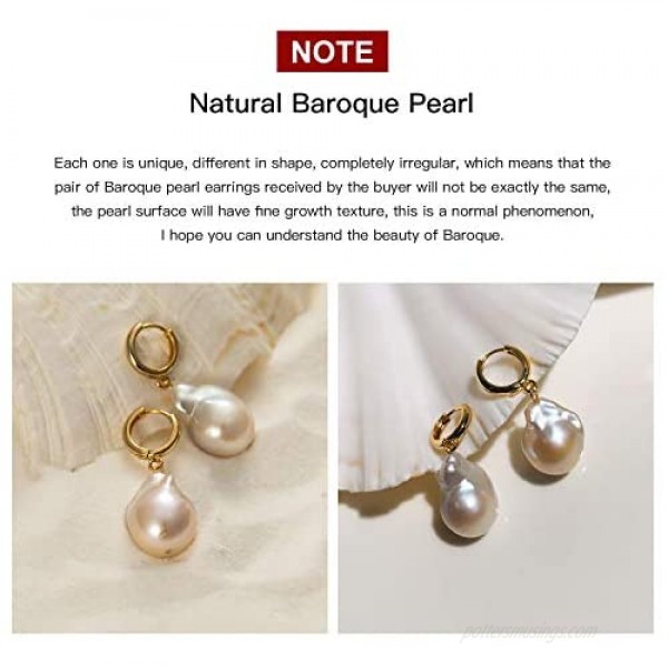 Yorzahar Big Handpicked 12mm Irreguar Pearls Hoop Earring Pearl Dangle Earrings Original Pearl Earrings for Women Dainty Jewelry