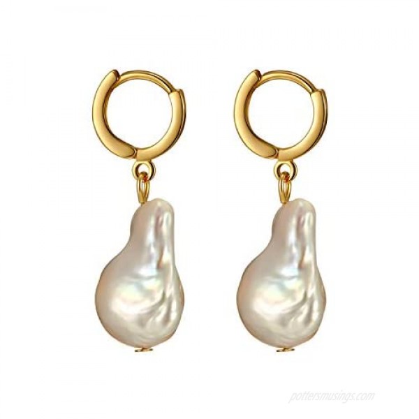 Yorzahar Big Handpicked 12mm Irreguar Pearls Hoop Earring Pearl Dangle Earrings Original Pearl Earrings for Women Dainty Jewelry