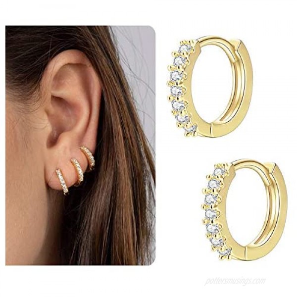 14k Gold/Silver/Rose Gold Plated Huggie Earrings CZ Tiny Small Hoop Earrings Heart Lock Spike Cross Dangle Huggies Cuff Earrings Minimal Jewelry for Women Girls