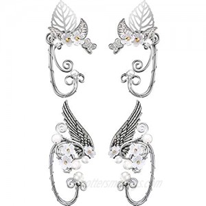 2 Pairs Chic Elf Ear Cuffs Pearl Wing Handcraft for Cosplay Elven Cuff Wrap Earrings for Elven Halloween Costume  Cosplay  Wedding