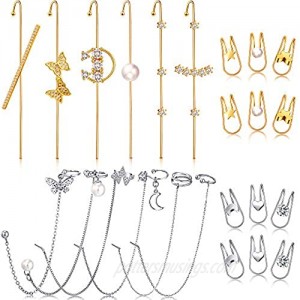 24 Pieces Ear Cuff Wrap Crawler Hook Earrings Ear Cuff Earrings Cuff Chain Earrings Simple Wrap Tassel Earrings Jewelry Hook Earrings for Women Girls