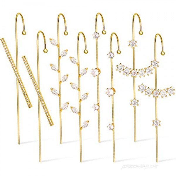 4 Pairs Ear Cuff Wrap Crawler Hook Earrings Gold Plated Rhinestone Crawler Earrings Long Piercing Wrap Climber Earrings for Women Valentine Birthday