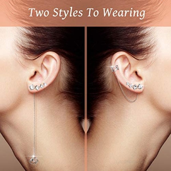 4 Pieces Cuff Earrings Chain Asymmetric Moon Star Tassel Ear Cuff Crawler Long Chain Climbers Drop Dangle Earrings for Women Holiday Decor