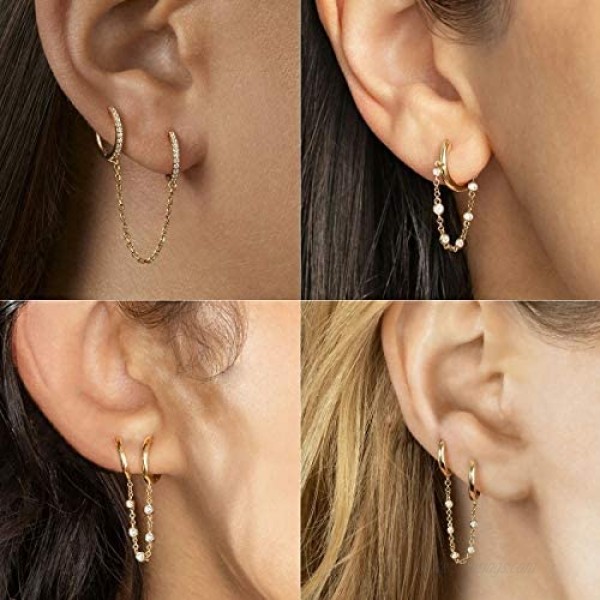 7 Pcs Chain Hoop Earrings Huggie Wrap Earrings with Chain Dainty Minimalist Chain Cuff Earrings Jewelry Gift for Women Girls