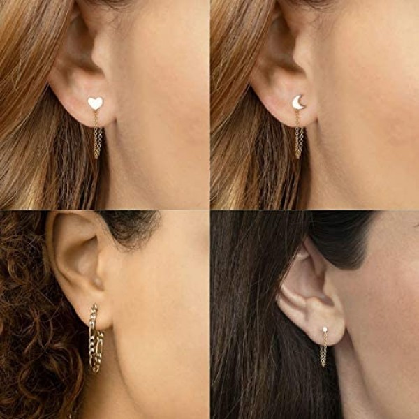 7 Pcs Chain Hoop Earrings Huggie Wrap Earrings with Chain Dainty Minimalist Chain Cuff Earrings Jewelry Gift for Women Girls