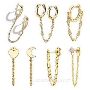 7 Pcs Chain Hoop Earrings  Huggie Wrap Earrings with Chain Dainty Minimalist Chain Cuff Earrings Jewelry Gift for Women Girls