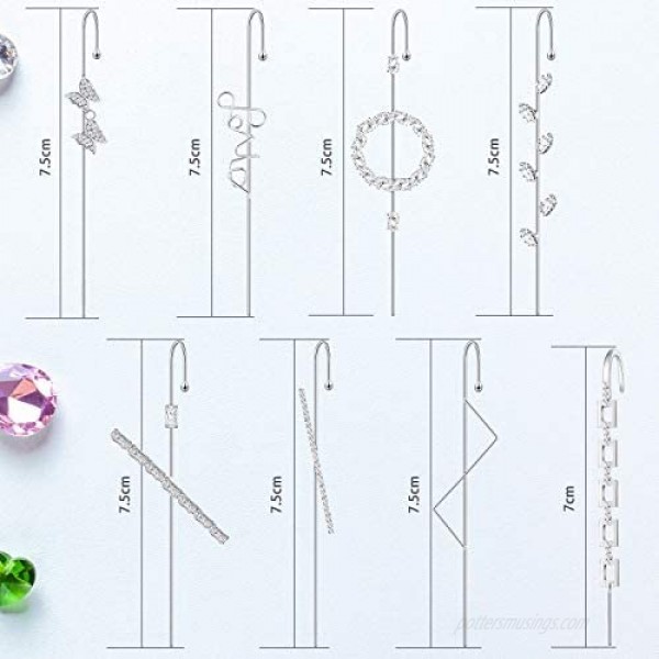 8 Pieces Ear Cuff Wrap Crawler Hook Earrings Cubic Zirconia Rhinestone Cuff Earring Climber Piercing Earrings for Women