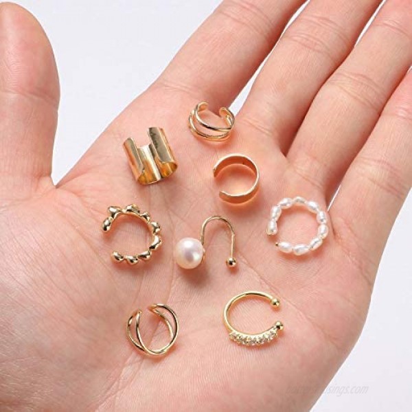 8Pcs Ear Cuffs for Non-Pierced Ears Gold Ear Cuff Earrings for Women Cartilage Hoop Clip On Hypoallergenic Huggie Earrings Fake Nose Ring Jewelry Gifts