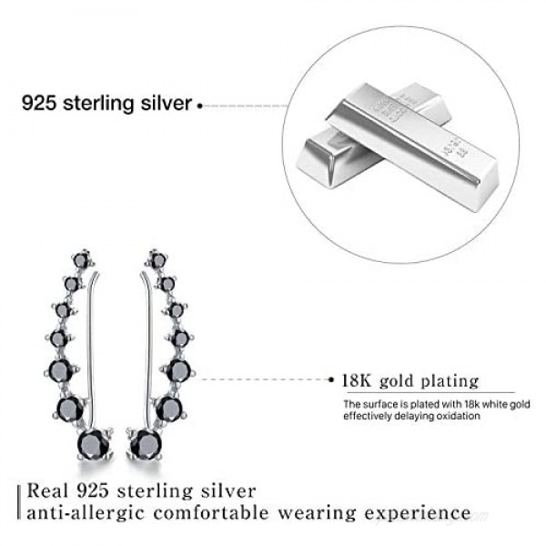 925 Sterling Silver CZ Simulated Diamond Ear Crawler Cuff Earrings Climber Jackets Cubic Zirconia Hypoallergenic Earrings Gift for Women and Girls