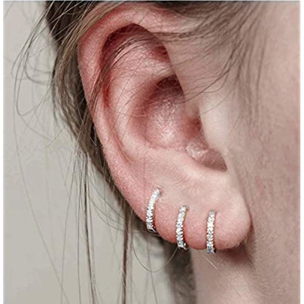 925 Sterling Silver Hoop Earrings Cubic Zirconia Cartilage Earring for Women Girls Small Huggie Piercing Earings Tiny Ear