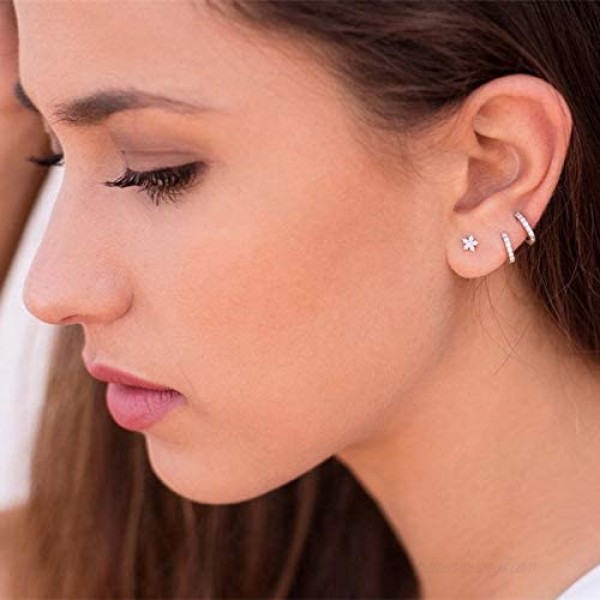 925 Sterling Silver Small Hoop Earrings Cubic Zirconia Cartilage Earring Earing Piercing Earrings Ear Cuff Huggie Tiny Hoops Earrings for Women Girls Men