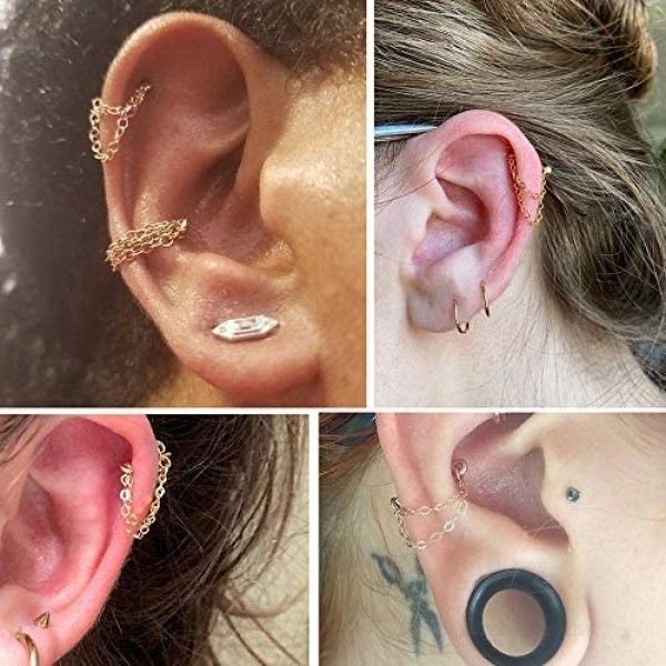 BodyBonita 2 Pairs Double Chains Earring Minimalist Chain Cuff Earrings，Double Chains Cartilage Earring Helix Conch Piercing Jewelry Punk Style
